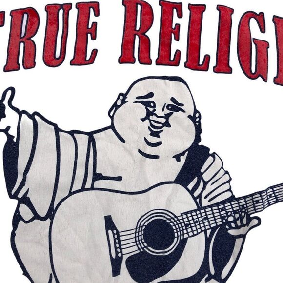 VINTAGE True Religion Shirt XXL BUDDHA LOGO CREW White - Picture 4 of 11